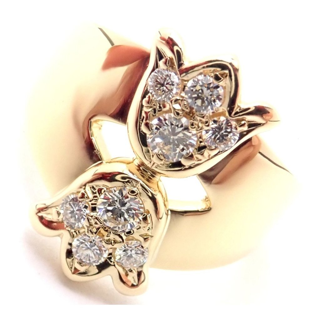 Rare! Authentic Christian Dior 18k Yellow Gold Diamond Flower Tulip Band Ring​